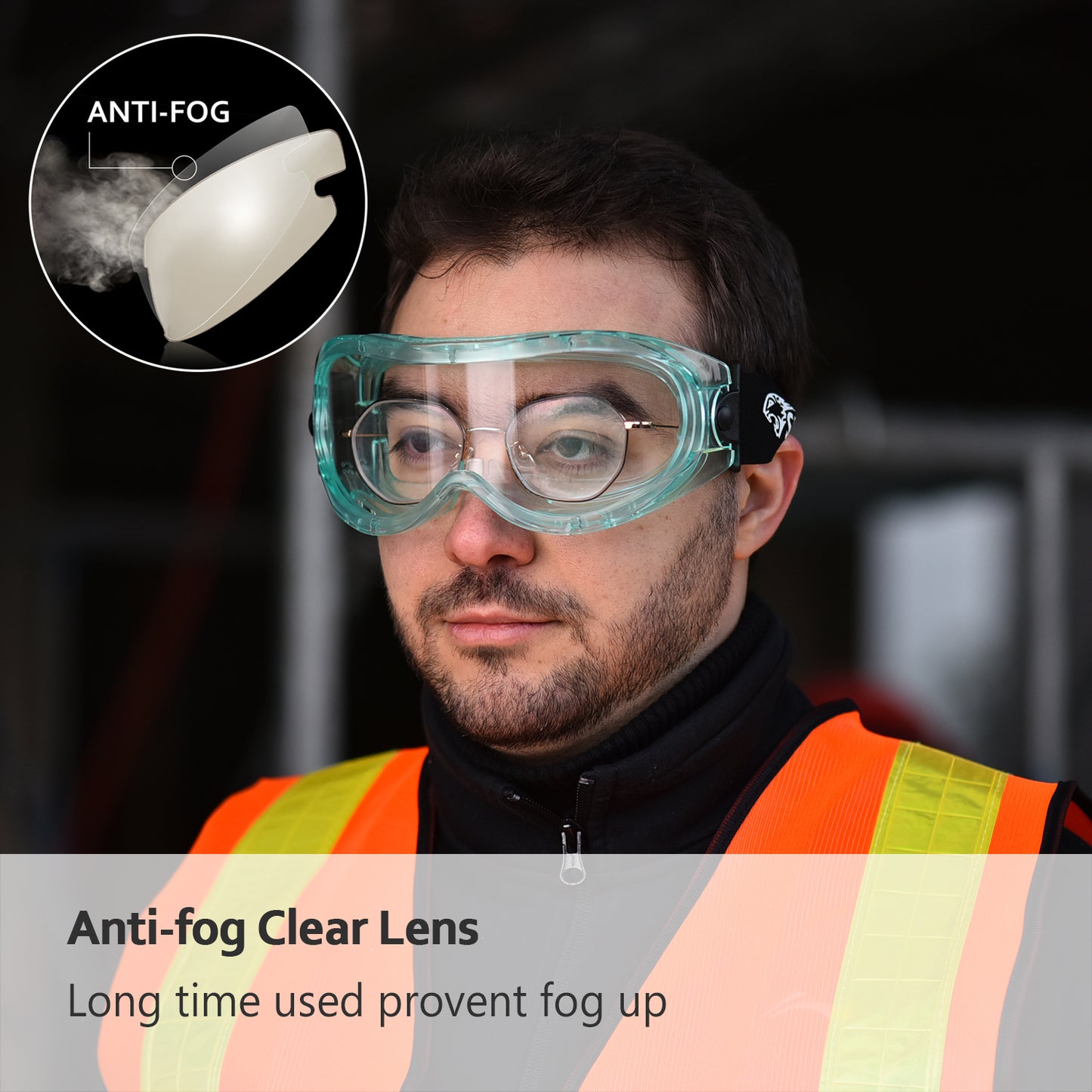 SAFEYEAR Anti Fog Safety Goggles Green【ANSI Z87 Approved】 HD Scratch Resistant Safety Glasses for Men and Women, VU Protection Over Glasses Work Goggles