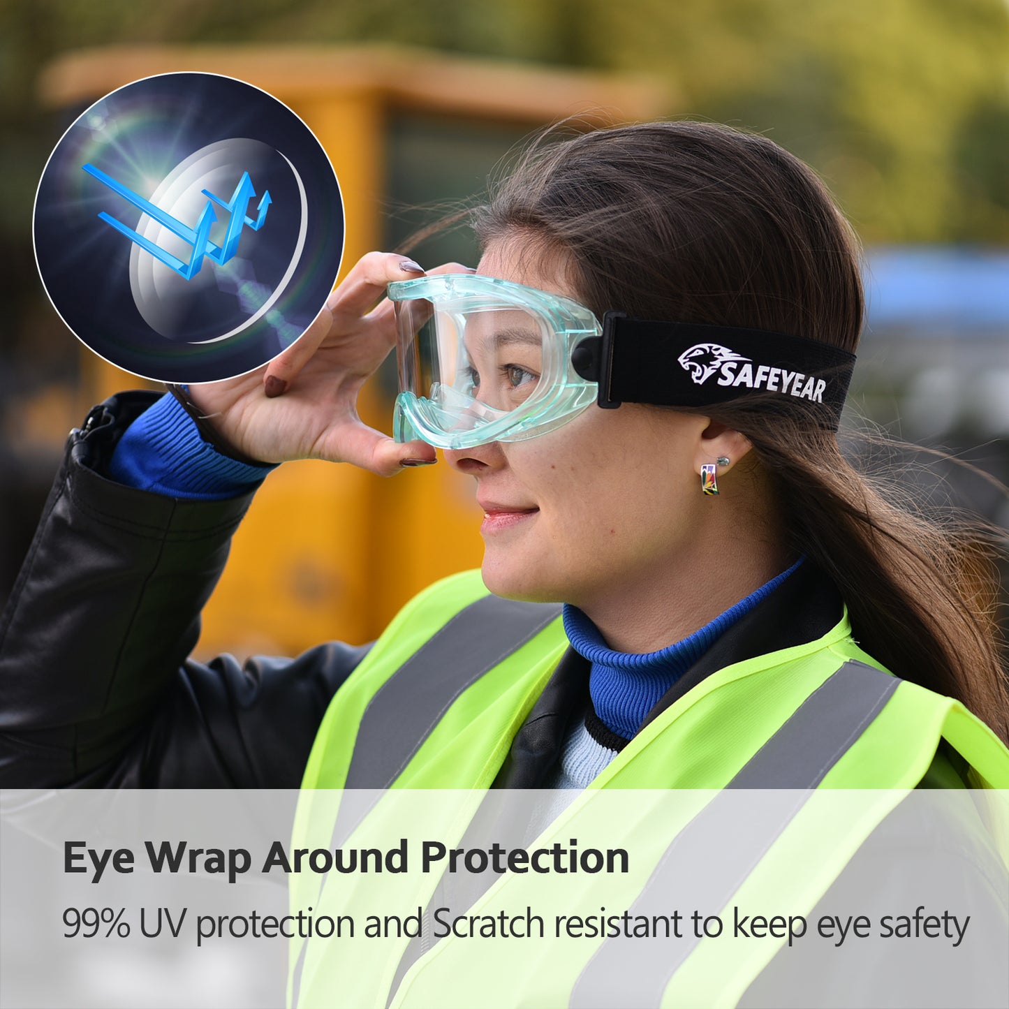 SAFEYEAR Anti Fog Safety Goggles Green【ANSI Z87 Approved】 HD Scratch Resistant Safety Glasses for Men and Women, VU Protection Over Glasses Work Goggles
