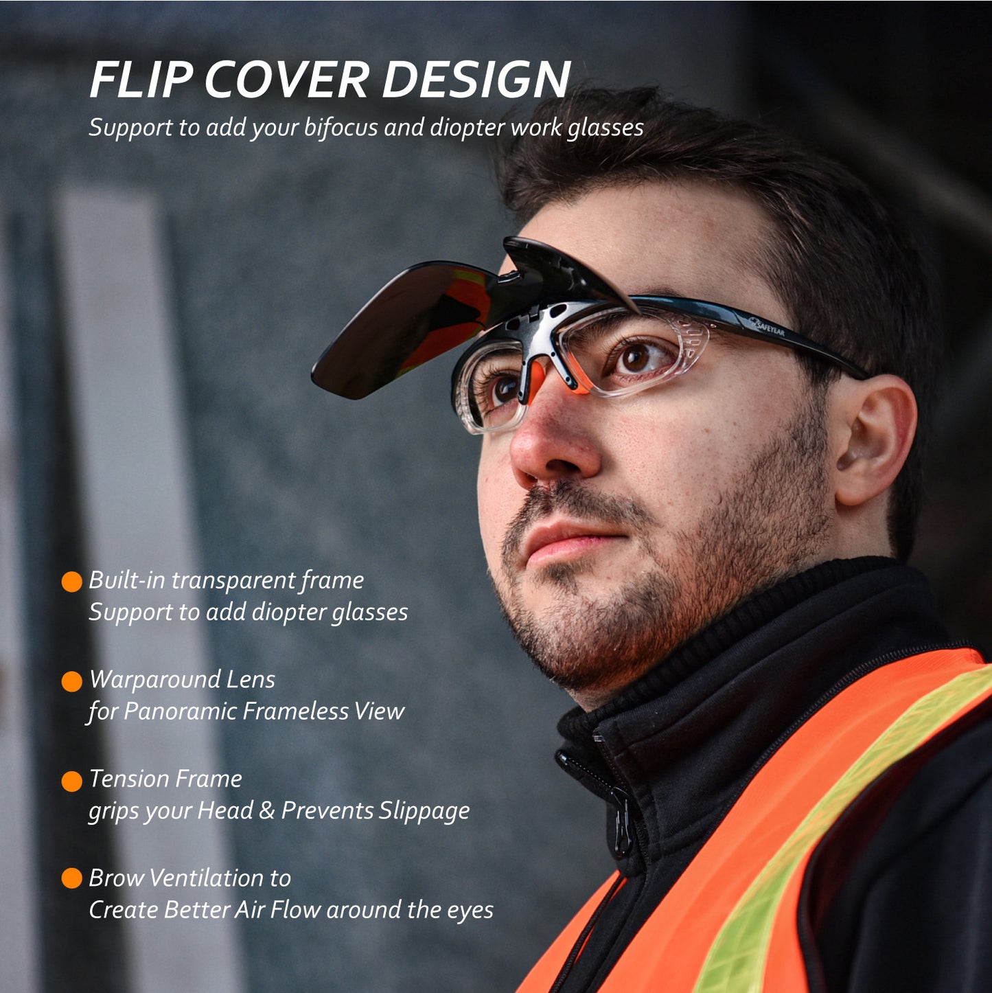 SAFEYEAR Welding Safety Work Glasses【ANSI Z87.1】Anti Scratch Dark Lenses UV400 Protection Flip Cover Design