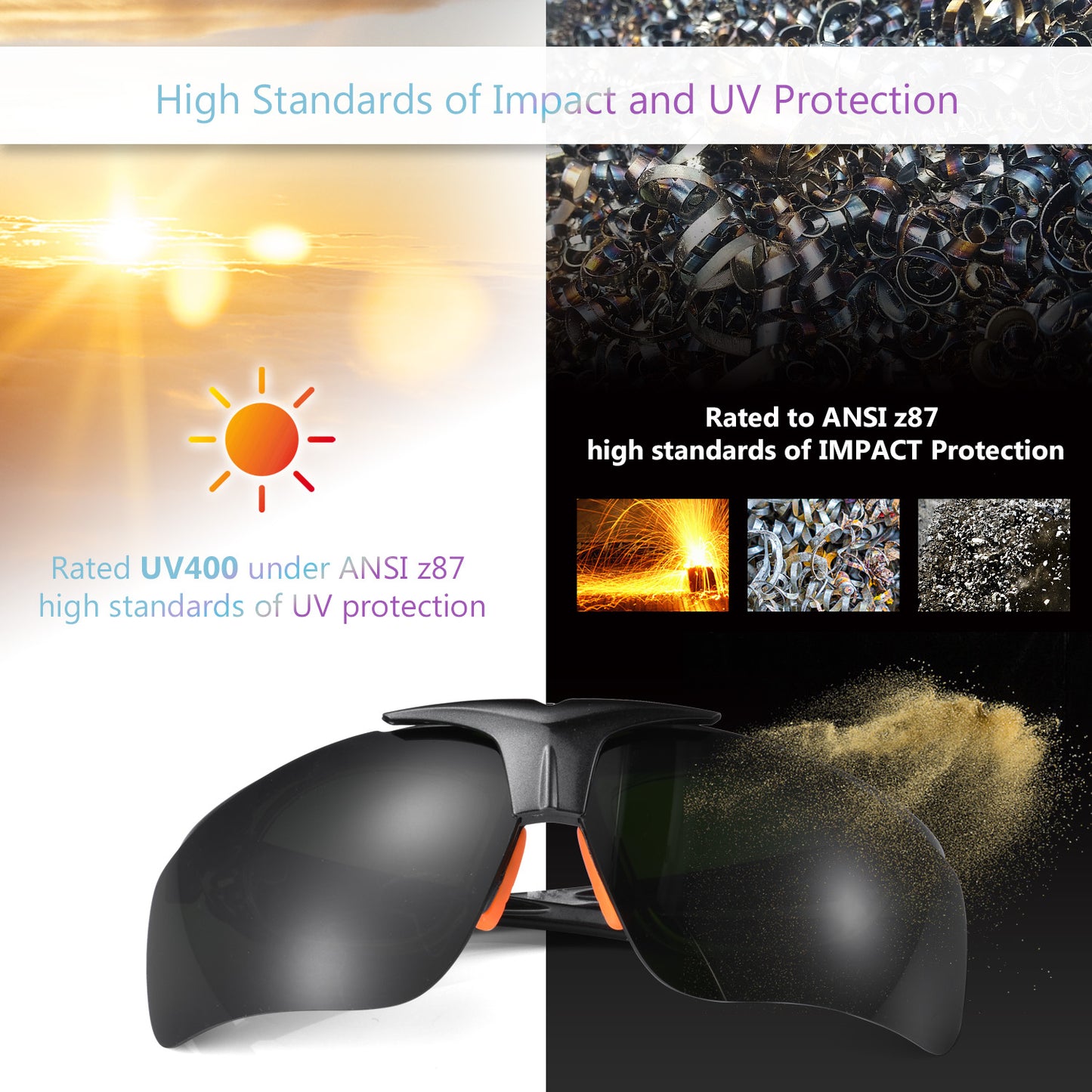 SAFEYEAR Welding Safety Work Glasses【ANSI Z87.1】Anti Scratch Dark Lenses UV400 Protection Flip Cover Design