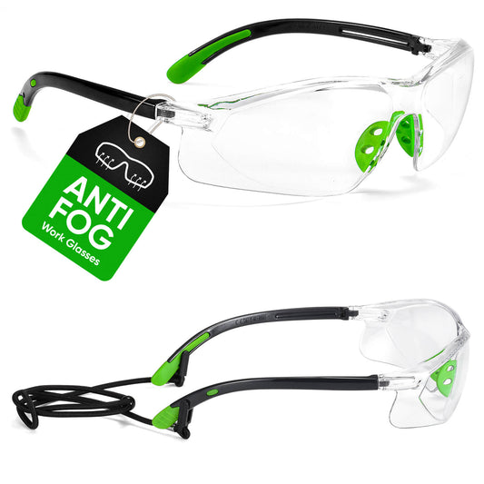 SAFEYEAR Anti Fog Safety Glasses- SG003 Clear Scratch Resistant Work Glasses for Men and Women No-Slip Grips, VU Protection Safety Goggles for DIY, Lab, Welding, Grinding ,Chemistry
