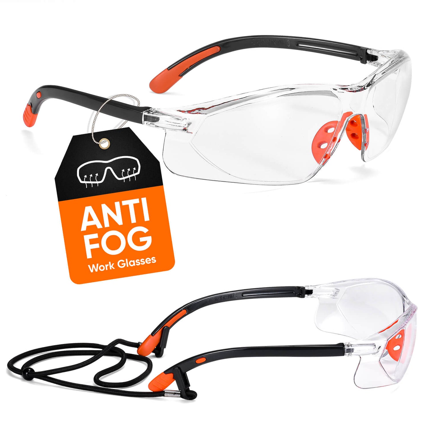 SAFEYEAR Anti Scratch Safety Glasses- SG003 HD Anti Fog Work Glasses for Women and Men Adults No-Slip Grips, VU Protection Safety Goggles for DIY, Chemistry Lab, Welding, Grinding,Garden