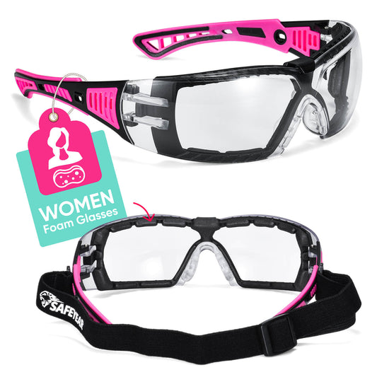 SAFEYEAR Womens Anti Fog Safety Goggles with HD Anti Scratch Resistant Lenses Work Goggles for Women, Adjustable Neck Cord,UV Protection Pink Safety Glasses for DIY, Lab,Grinding,Cycling, MTB
