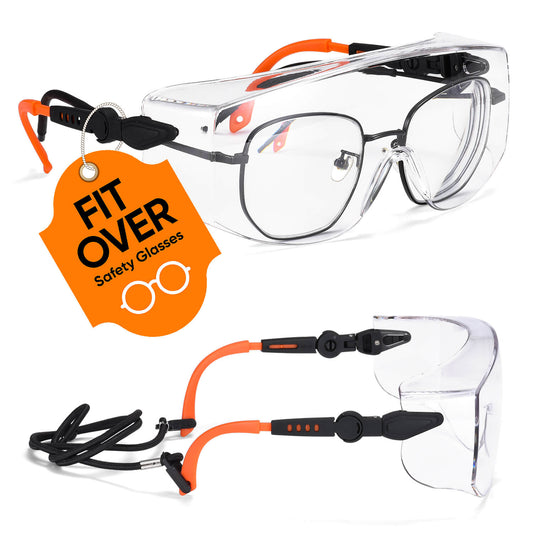 SAFEYEAR Anti Fog Safety Glasses with Clear Anti Scratch Resistant Lenses and No-Slip Grips, UV Protection Safety Over Prescription Glasses for DIY, Lab, Welding, Grinding,Cycling,MTB