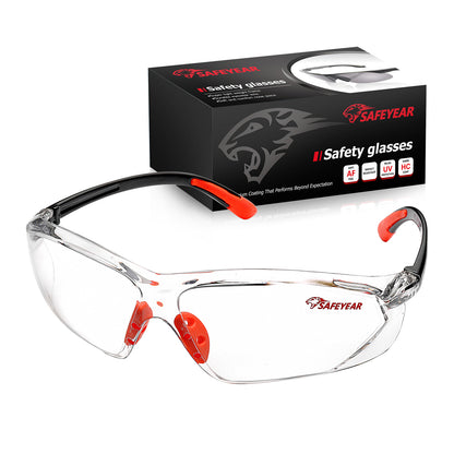 SAFEYEAR Anti Scratch Safety Glasses- SG003 HD Anti Fog Work Glasses for Women and Men Adults No-Slip Grips, VU Protection Safety Goggles for DIY, Chemistry Lab, Welding, Grinding,Garden
