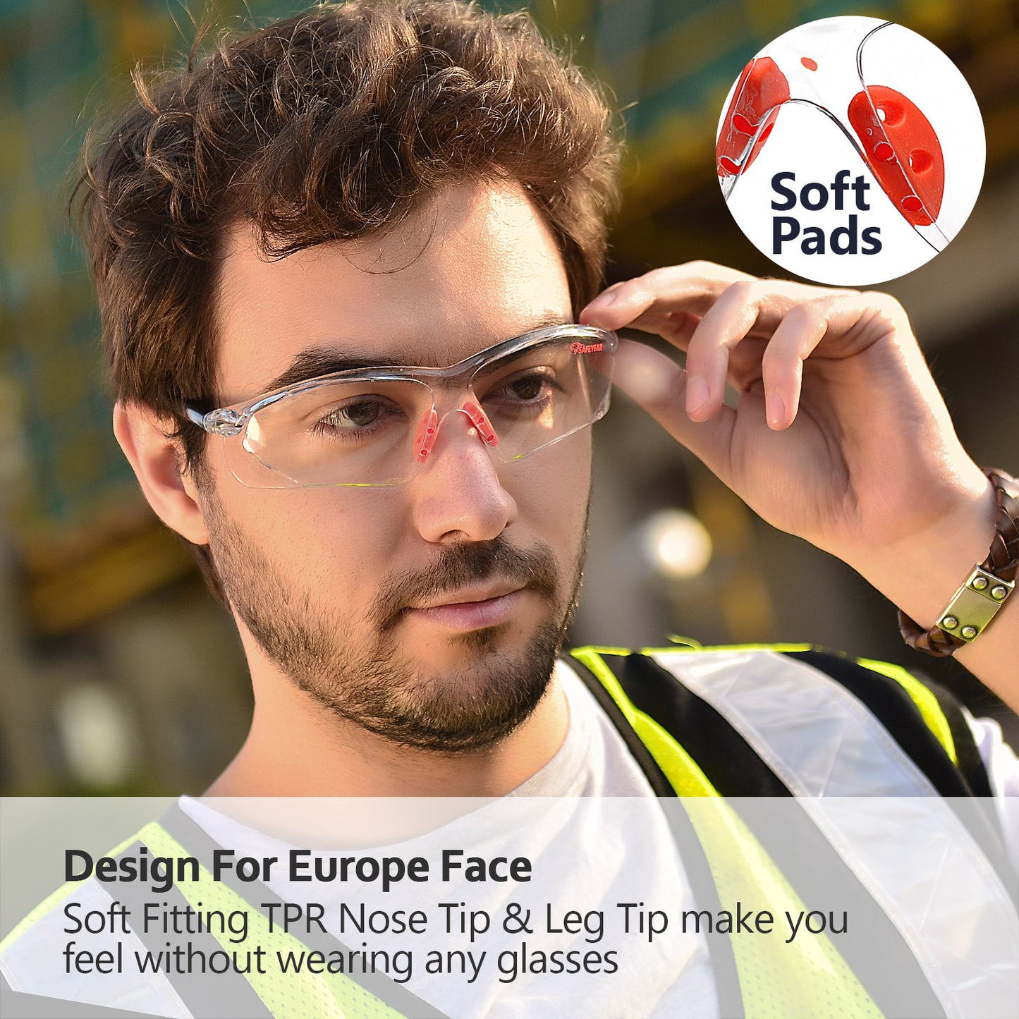 SAFEYEAR Anti Scratch Safety Glasses- SG003 HD Anti Fog Work Glasses for Women and Men Adults No-Slip Grips, VU Protection Safety Goggles for DIY, Chemistry Lab, Welding, Grinding,Garden