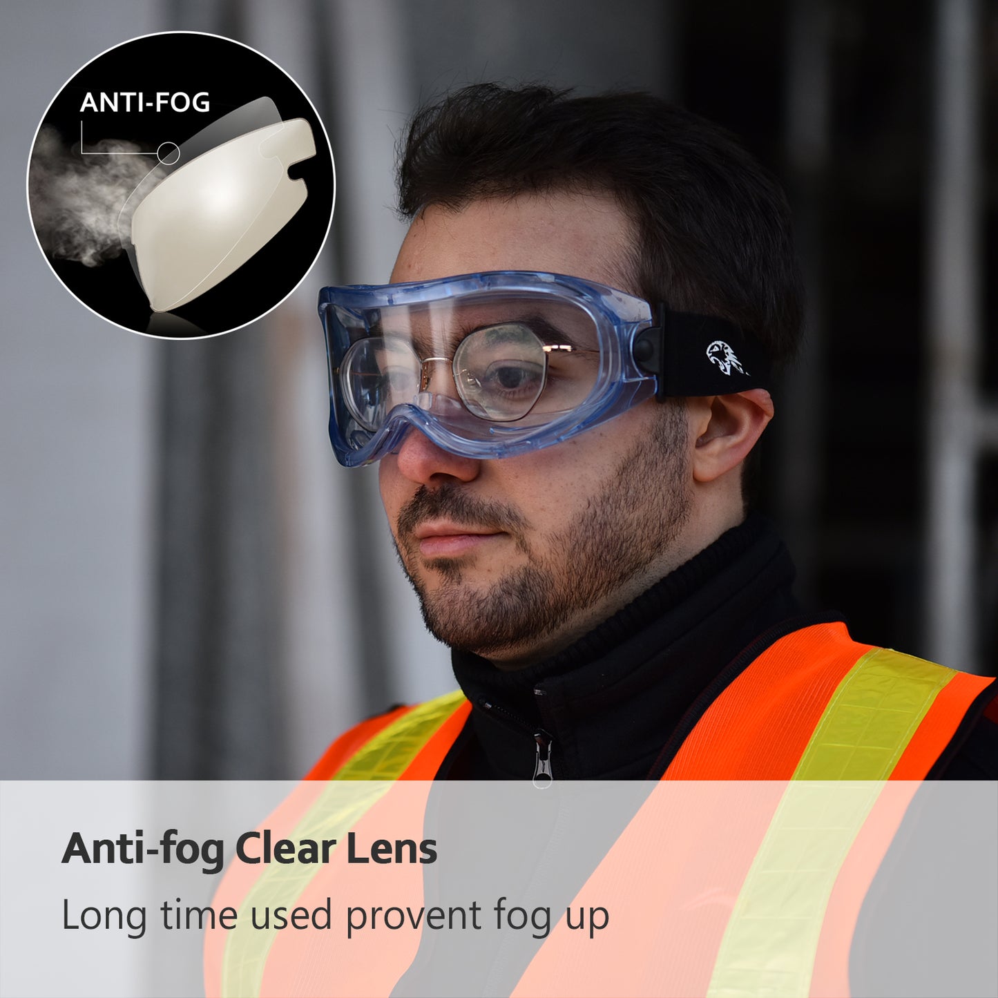 SAFEYEAR Anti Fog Safety Goggles Blue【ANSI Z87 Approved】 HD Scratch Resistant Safety Glasses for Men and Women, VU Protection Over Glasses Work Goggles