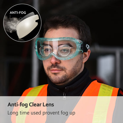 SAFEYEAR Anti Fog Safety Goggles Green【ANSI Z87 Approved】 HD Scratch Resistant Safety Glasses for Men and Women, VU Protection Over Glasses Work Goggles